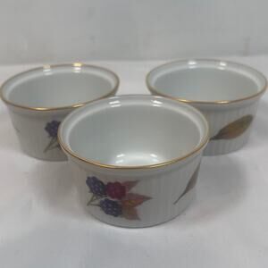 Vtg Royal Worcester Evesham Gold Mini Ramekins Set of 3 Fruit Porcelain England